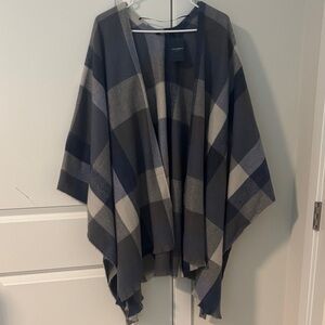 Lucky Brand Plaid Cape in Blue and Gray